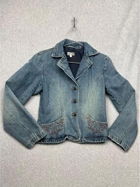 Vtg Giacca Jean Jacket Women Small Blue Embroidered Western Faded Tailored Denim